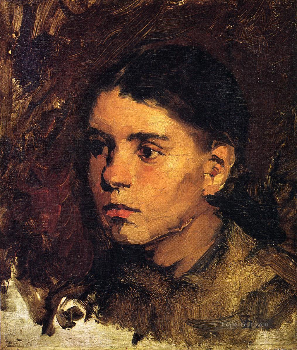 若い女の子の頭の肖像画 フランク・デュヴェネック油絵